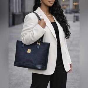 MCM Visetos Monogram Black Tote with COA